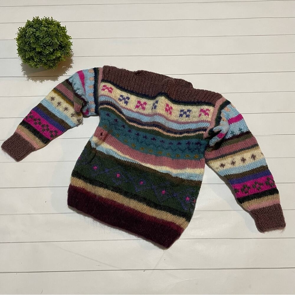 Knitted Handmade Striped Pattern Mixing Boat Neck Sweater Gurls Size‎ Small